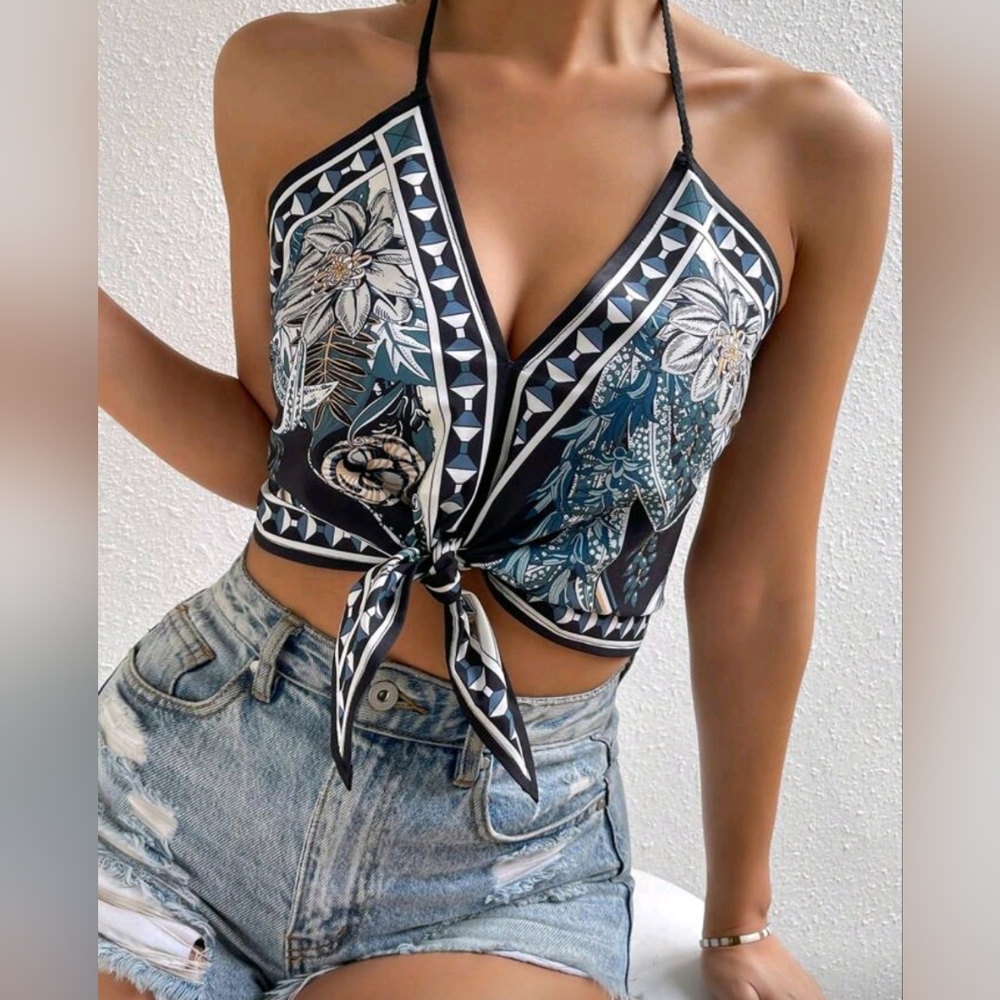 Knotted Front Halter Top XL